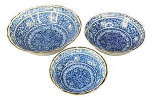 Vintage Japanese Blue and White Porcelain Serving Bowls from Seto Ware, Set of 3