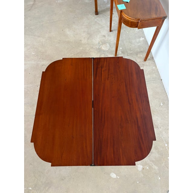Wood English George III Mahogany Fold Top Demi Lune / Card Table, Mahogany With Birdseye Maple Inlay, Circa 1800 Front Demilune For Sale - Image 7 of 10
