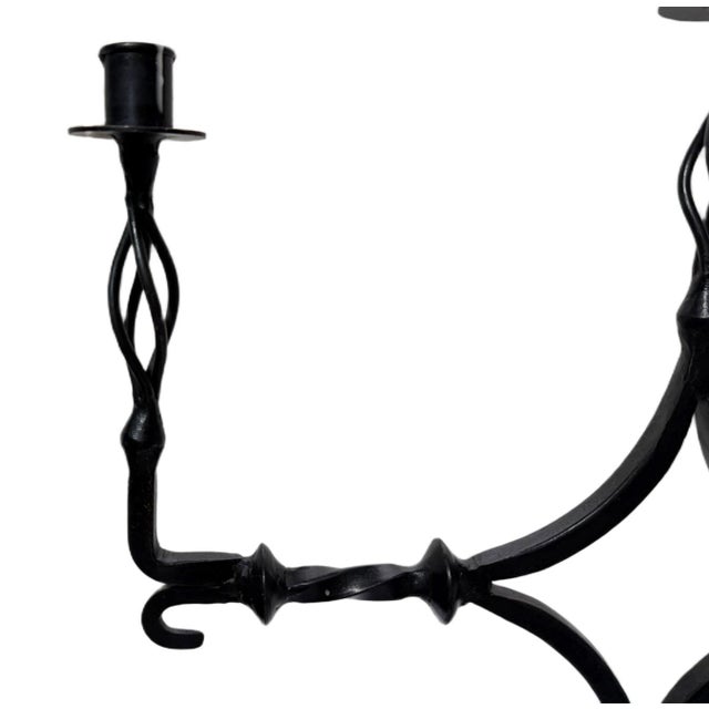 Gothic Vintage Spanish Renaissance Black Wrought Iron 3-Taper Candelabra For Sale - Image 3 of 4