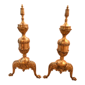 Pair of Vintage Japanese Solid Brass Claw Foot Andirons