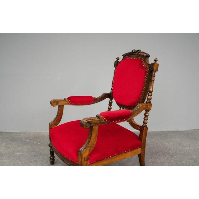 Antique Mahogany Armchair in Red, 1800s For Sale - Image 14 of 17