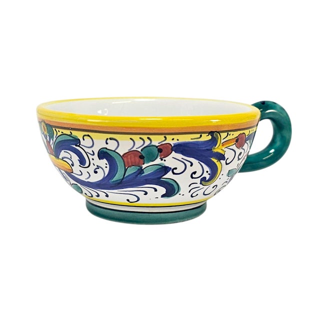 Late 20th Century Italian Labor Deruta Hand-Painted Maiolica Cups and Saucers, Set of 4 For Sale In San Francisco - Image 6 of 18