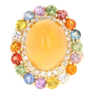 9.65 Carat Opal Sapphire Diamond Yellow Gold Cocktail Ring Size 7