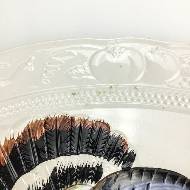 Off-white Vintage Large Ceramic Hand Painted Turkey Holiday Platter For Sale - Image 8 of 13