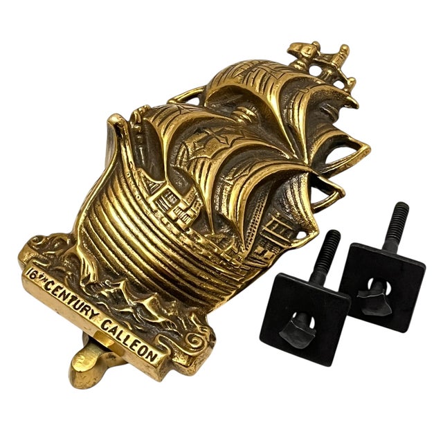 Metal Antique English Brass Galleon Ship Door Knocker For Sale - Image 7 of 9