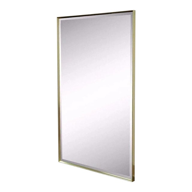 Vintage Mid Century Modern Paul McCobb Style Brass Tone Beveled Glass Mirror For Sale