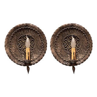 Wrought Iron Wall Sconces, Italy, 1970s, Set of 2 For Sale