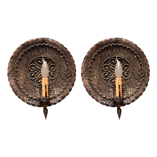 Wrought Iron Wall Sconces, Italy, 1970s, Set of 2 For Sale