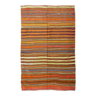 Striped Vintage Turkish Kilim Rug - 5`1" X 8`0" For Sale