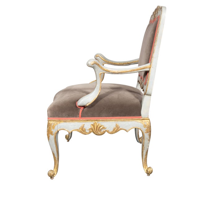 Pair of Italian Rococo Blue Painted Armchairs For Sale In Boston - Image 6 of 10