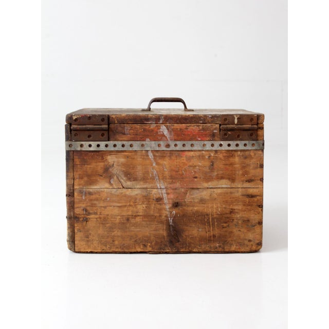 Antique Primitive Industrial Wood Storage Box For Sale - Image 10 of 16