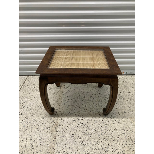 Wood Mid-20th Century Burlwood Chinoiserie Ming Side Table With Inset Woven Grass Top and Chow Legs For Sale - Image 7 of 9