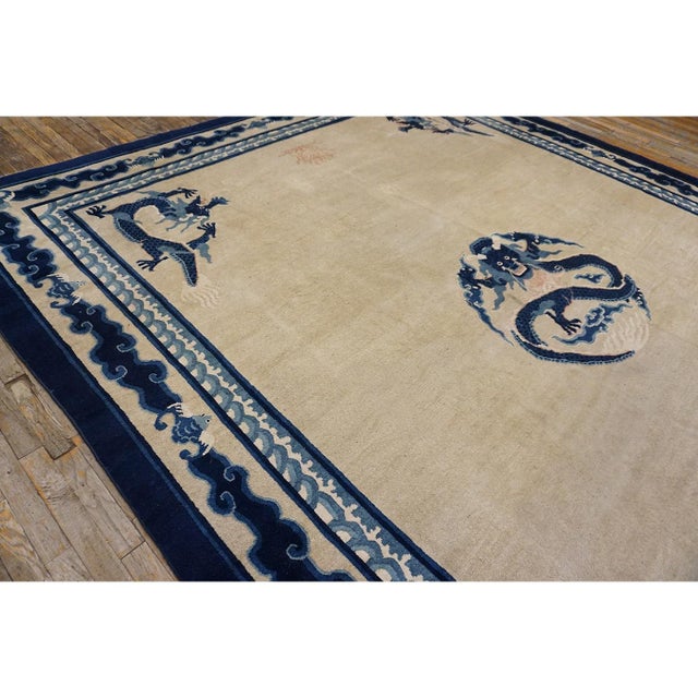 Chinese 1890s Ivory Blue Open Antique Chinese Peking Dragon Carpet 10'2"x12'8" Wool Rug For Sale - Image 3 of 9