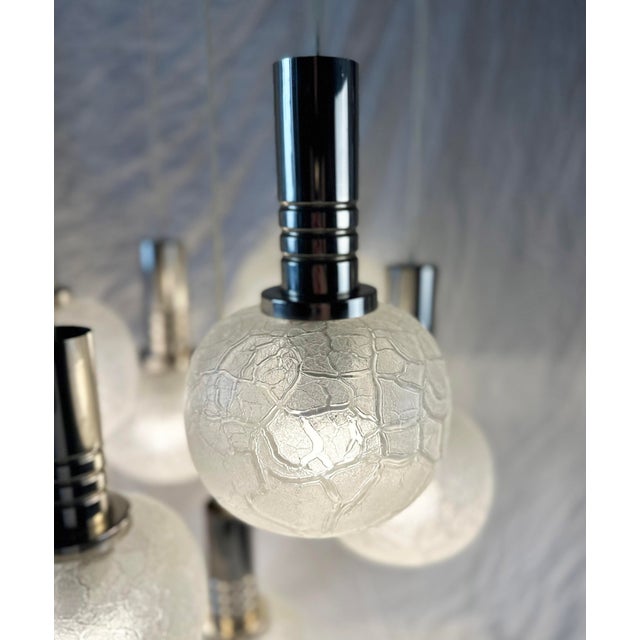 Mid-Century Modern Vintage Hanging Lamp in Crackled Glass from Doria Leuchten, 1970s For Sale - Image 3 of 6