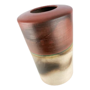 Large Vintage Studio Pottery Vase Nancy Valk Round Brown Signed Raku Stoneware