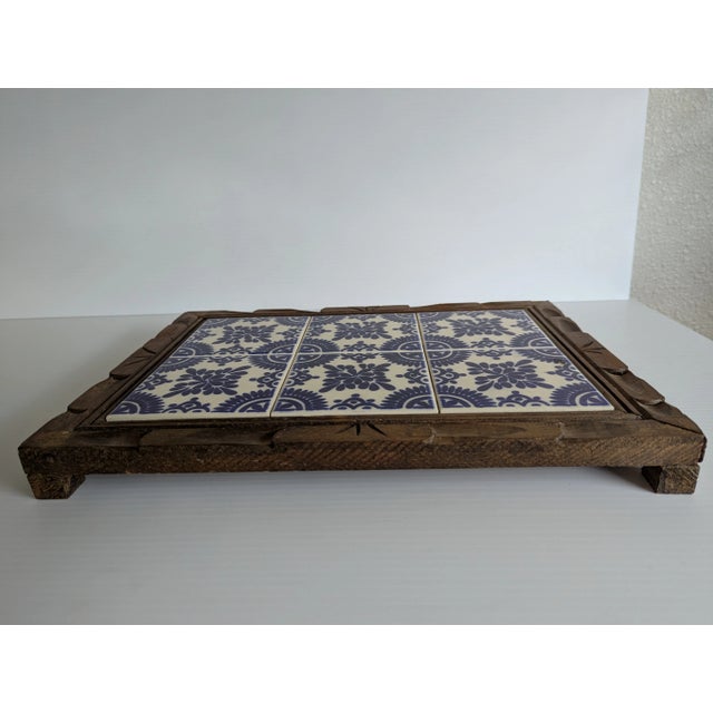 Mid-Century 1970s Mexican hand carved wood Trivet with 6 Talavera tiles. It's rare to find one this large. I have several...