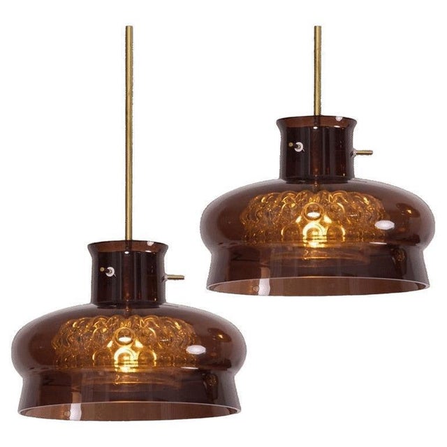 Brown and Bubble Glass Pendant Lights attributed to Carl Fagerlund for Orrefors, 1960s, Set of 2 For Sale - Image 13 of 13