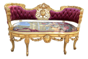 1950s French Louis XVI Gold Beech Velvet Settee
