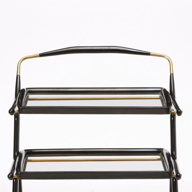 Mid-Century Italian Ebonized Wood Three-Tiered Bar Cart With Removable Trays For Sale - Image 10 of 11