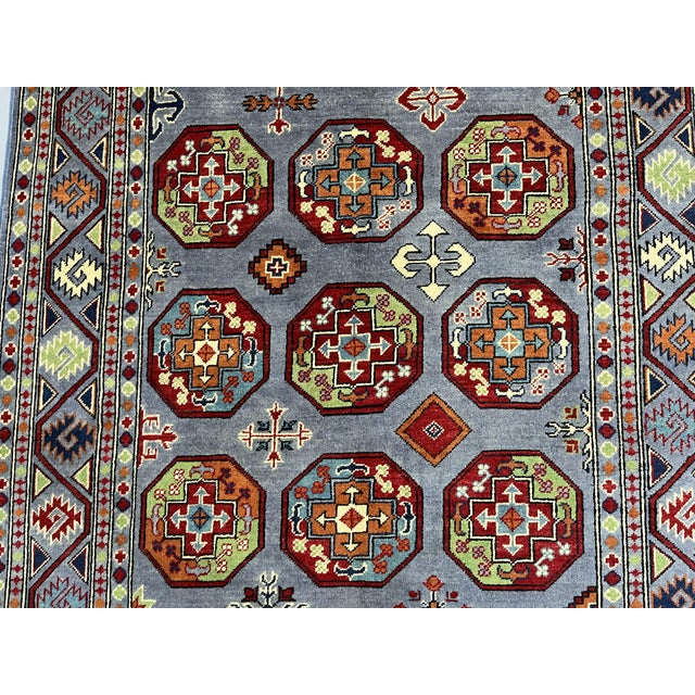 Blue Slate Blue Philpa Bokhara Wool Rug With Elephant Foot Motifs, 4'11" X 6'5" For Sale - Image 8 of 15