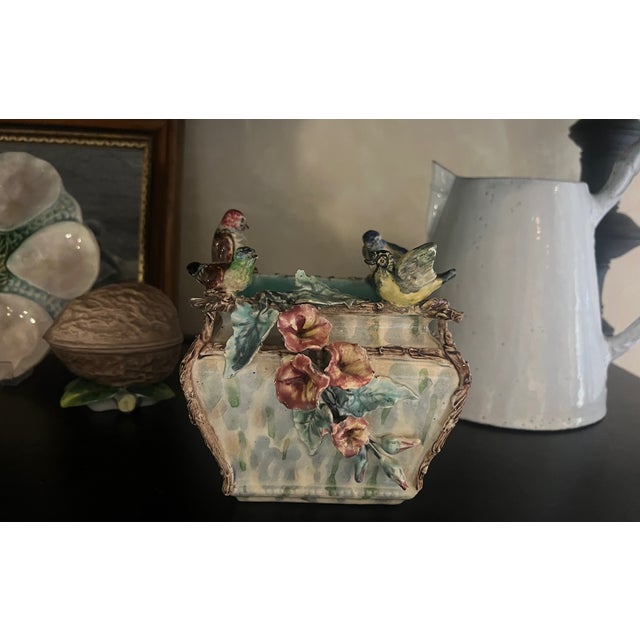 French 19th Century Barbotine Majolica Jardinière For Sale - Image 3 of 13