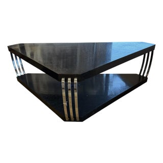 Huge Art Deco Style Ebony & Chrome Triangle Cocktail Table For Sale