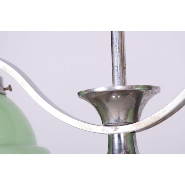 Metal Czech Bauhaus Chandelier in Chrome-Plated Steel and Opaline Glass, 1930s For Sale - Image 7 of 12