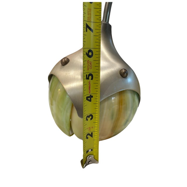 Mid-Century Modern Mid Century Modern Slag Glass & Aluminum 1-Light Pendant, Ca. 1940 Swag Lotus Tulip Pendant Light Fixture For Sale - Image 3 of 10