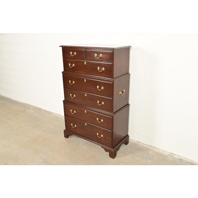 English Harden Georgian Solid Cherry Wood Seven-Drawer Highboy Dresser For Sale - Image 3 of 10