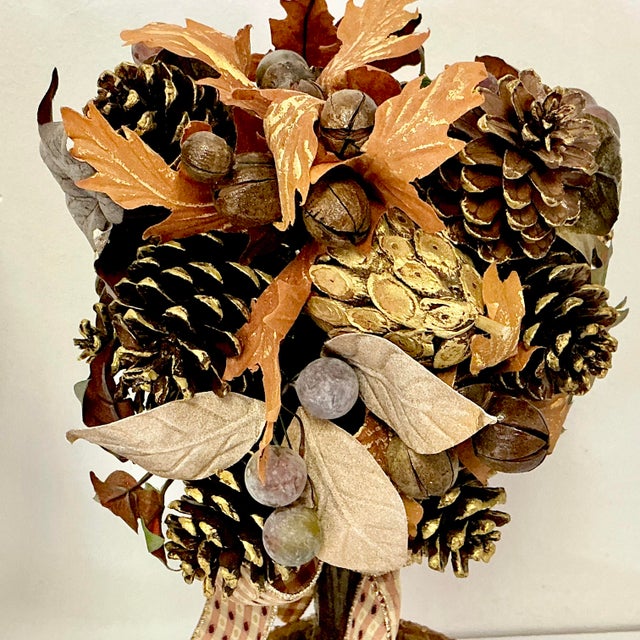 1980s Vintage Rustic Arts & Crafts Boho Chic Fall Mantel Centerpiece Topiaries - A Pair, Thanksgiving. For Sale - Image 10 of 16