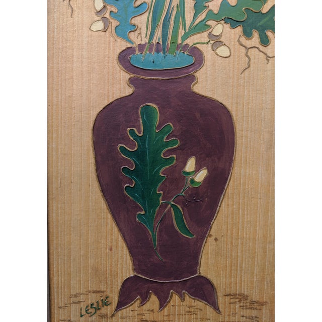 Vintage Handcrafted Folk Art Botanical Floral Framed Wall Panels- A Pair For Sale - Image 12 of 12