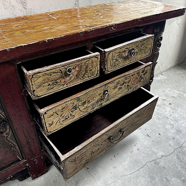Polychromed Tibetan Cabinet Console Sideboard Circa 1850 For Sale - Image 10 of 18