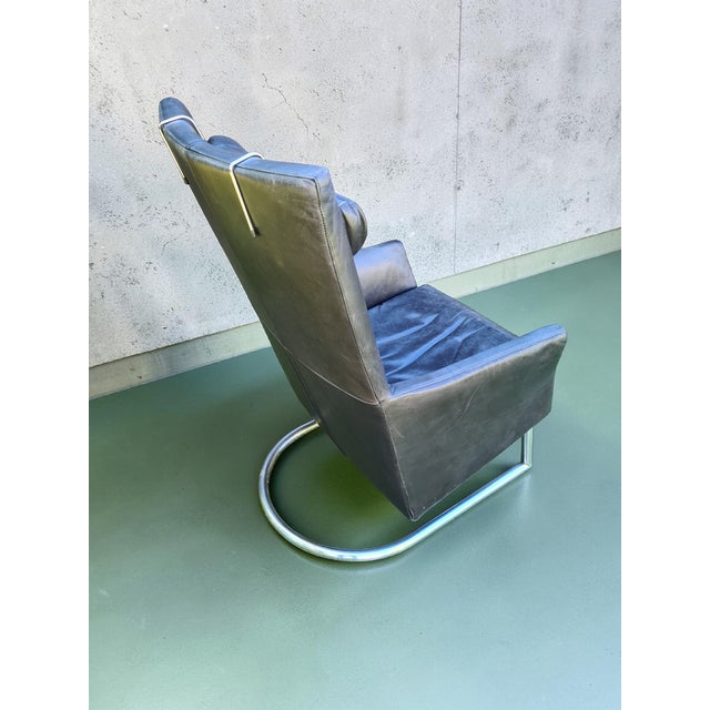 1970s Modern Leather Lounge Chair with Steel Base from Montis, Netherlands, 1970s For Sale - Image 5 of 9