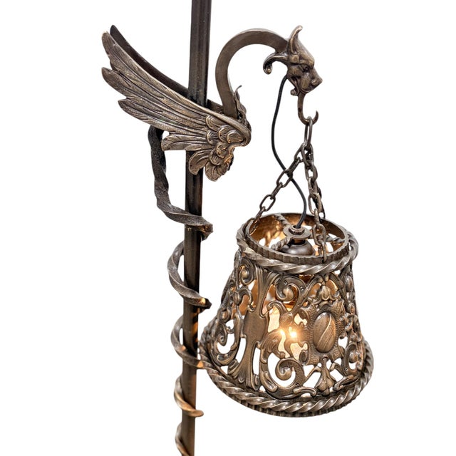 1910s Spanish Revival Cast Bronze Davenport Accent Floor Lamps with Flying Dragons, Twisted Tails - Restored Rewired For Sale In Los Angeles - Image 6 of 16