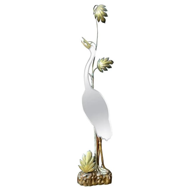 Italian Mirrored Heron Floor Lamp in Brass and Gilt, 1950 For Sale - Image 10 of 10