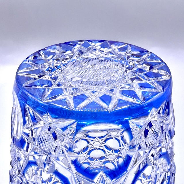 Art Deco Blue Cut-to-Clear Crystal Constellation Vase by Steven & Williams, 1930s For Sale - Image 15 of 18