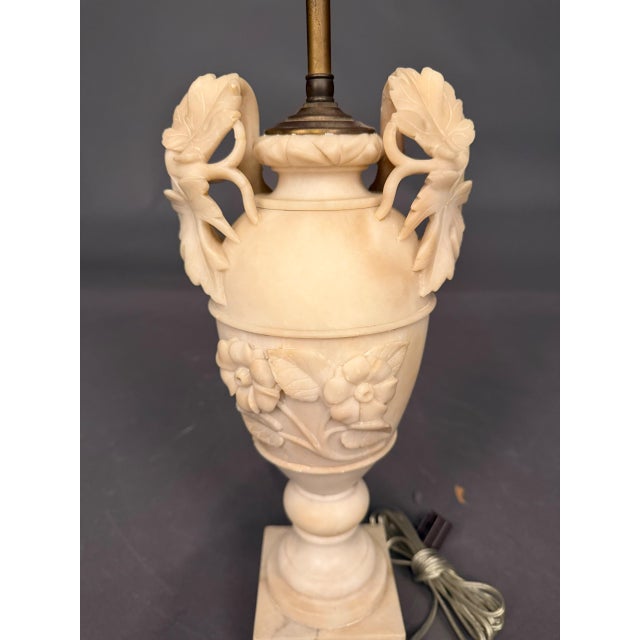 19th Century 19th Century French Hand-Carved Marble Table Lamp With Floral & Grape Vine Motifs For Sale - Image 5 of 16