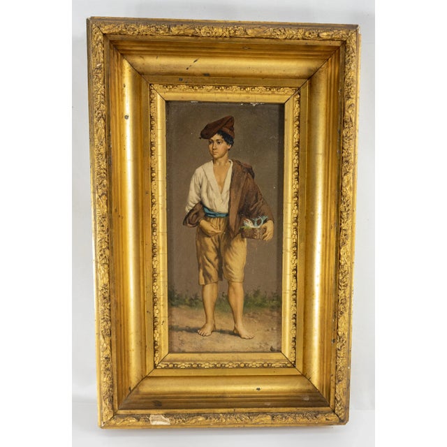 19th Century Italian Oil Painting on Wood Panel of a Young Merchant For Sale - Image 12 of 12