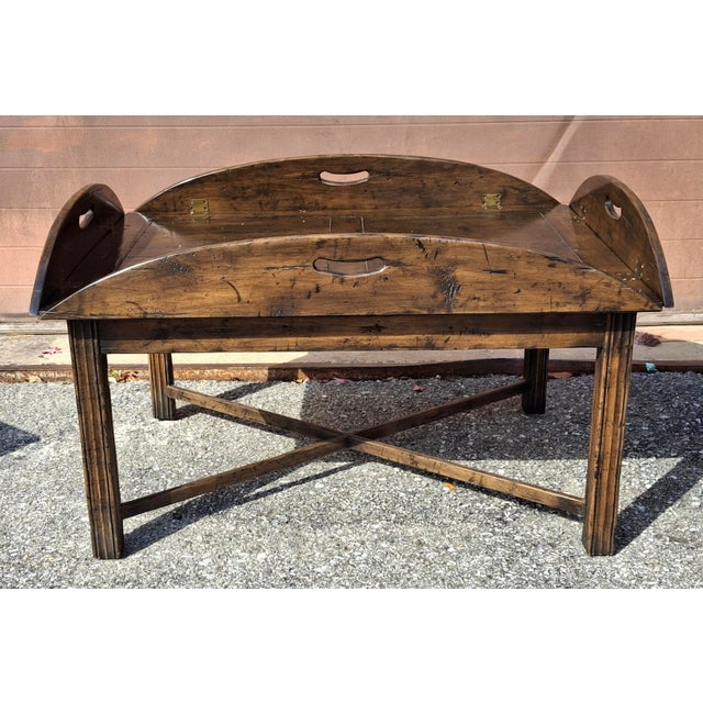 Late 20th Century Distressed Walnut Chippendale Style Butler's Tray Cocktail Table For Sale In Washington DC - Image 6 of 12