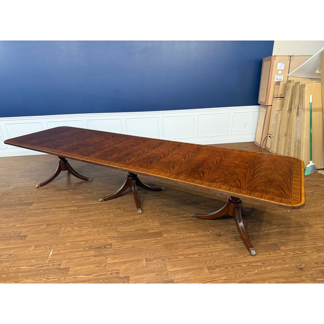2020s Large 14 Ft. Traditional Multi-Banded Mahogany Dining/Banquet Table by Leighton Hall - Showroom Sample For Sale - Image 5 of 16