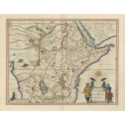 Antique Ethiopia Abyssinia Blue Map, 1642 For Sale - Image 3 of 10