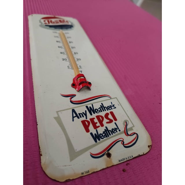Antique White Premium Vintage Style Pepsi-Cola Advertising Thermometer Sign For Sale - Image 8 of 10