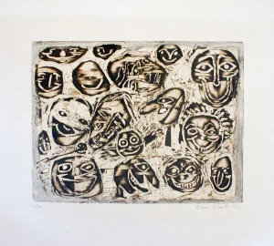 Masks - Original Lithograph by Renzo Bussotti - 1963 1963