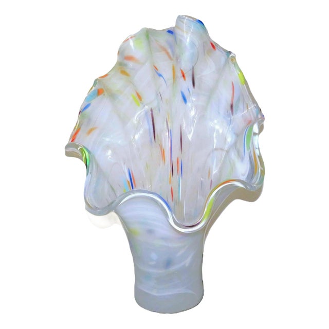 Large 18" Italian Murano Vase Mid Century Modern "Confetti" White Glass - #2 For Sale