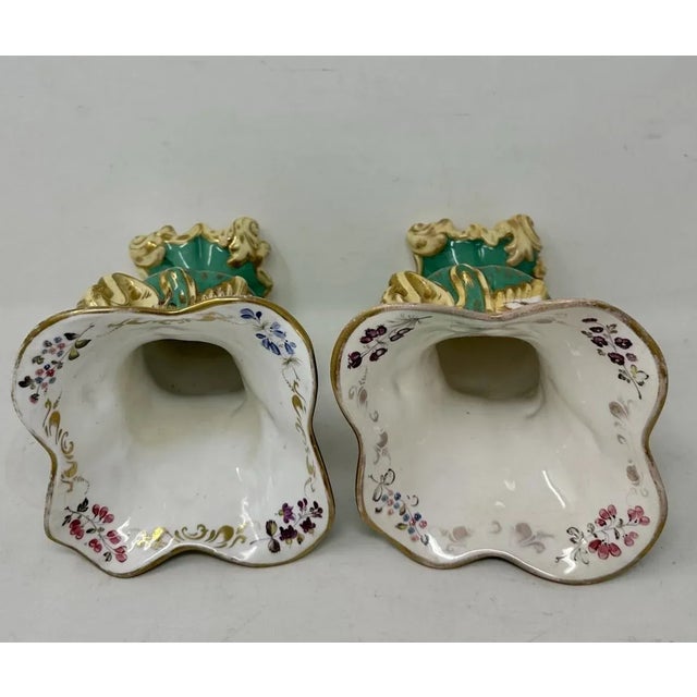 Antique Pair English Porcelain Green Samuel Alcock Vases Urns Still Life Flowers For Sale - Image 9 of 12