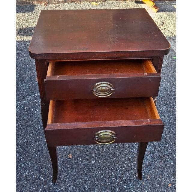 Wood Federal Style Stained Mahogany Two-Drawer Side Table Nightstand, Circa 1940s For Sale - Image 7 of 12