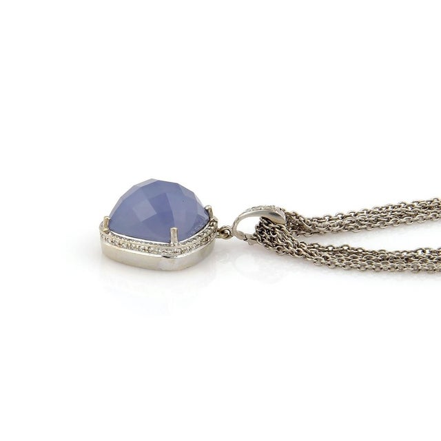 Contemporary Mid 20th Century Rina Limor 18k White Gold Chalcedony Diamond Pendant Chain Necklace For Sale - Image 3 of 7
