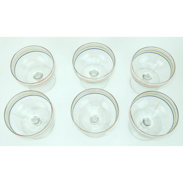 1950s 1950's Primary Color Striped Cocktail Sherbet Glasses, Set of 6 For Sale - Image 5 of 10