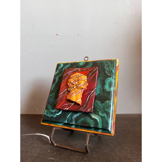 Grand Tour Grand Tour Style Faux Malachite N Rouge Marble Double Cameo Wall Plaque For Sale - Image 3 of 6
