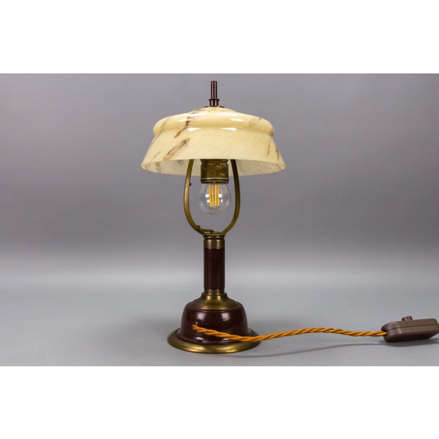 Vintage Brown Marbled Glass and Metal Adjustable Table Lamp, 1950s For Sale - Image 10 of 18